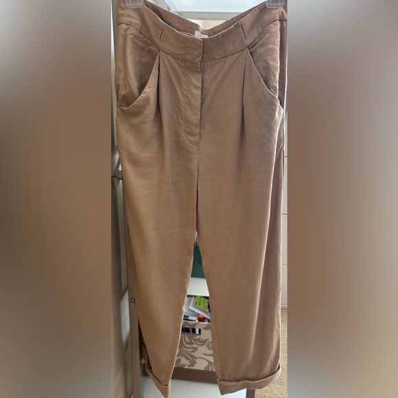 Aritzia Wilfred Tan Straight Leg High Waist Crop Pants Sustainable Linen Small - Picture 2 of 12